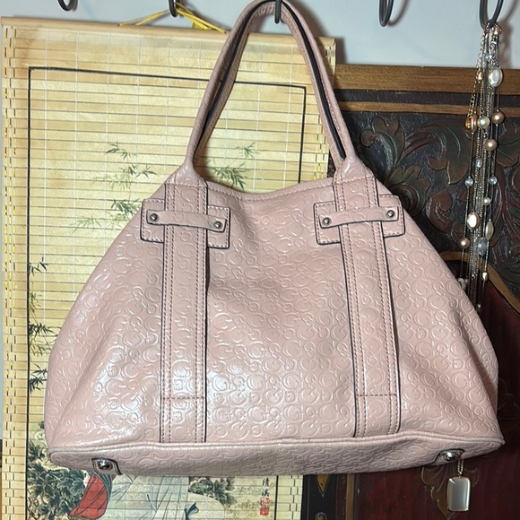 GUESS Soft Dusty Pink Tote Bag Silver Triangle Rhinestones 15.5”Lx9.5”Hx6.5”W - Picture 6 of 17